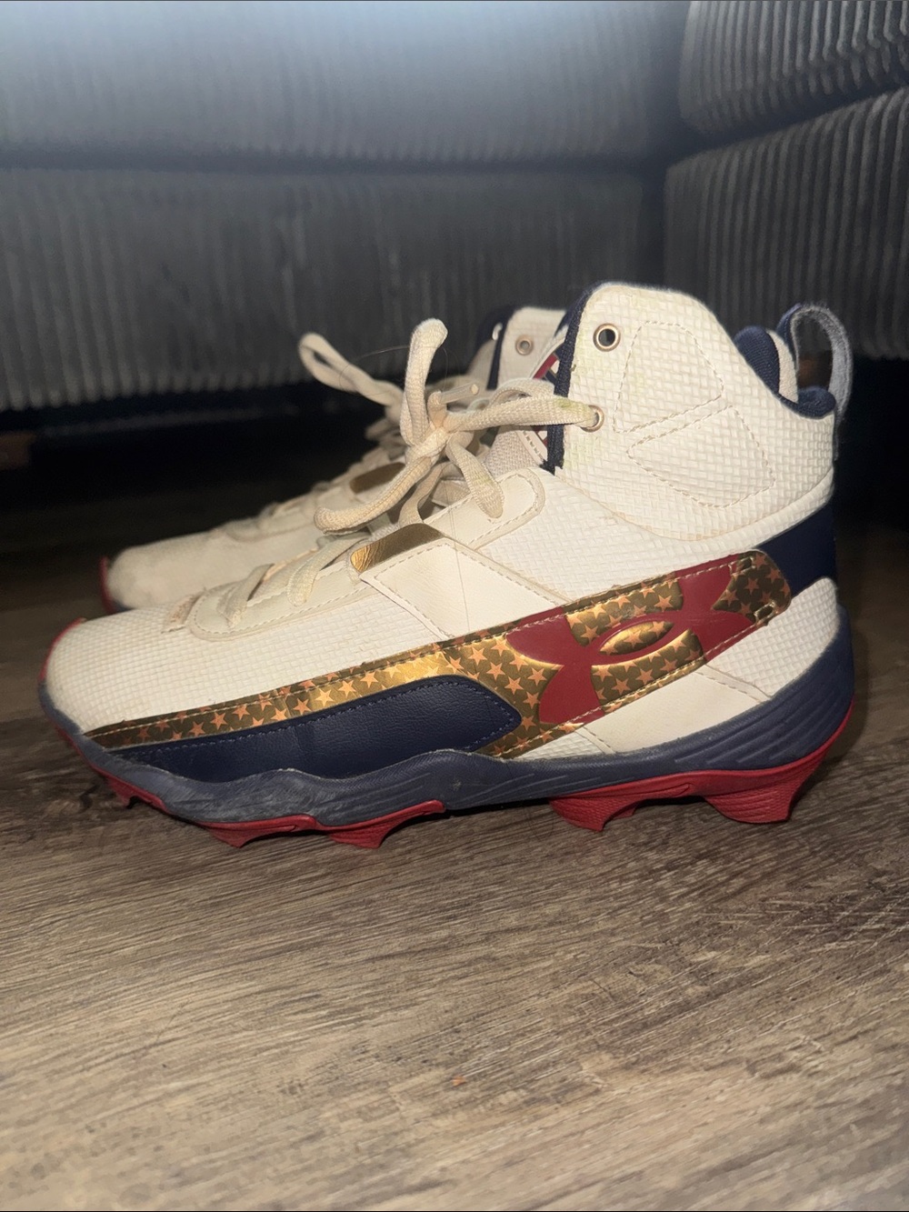 Under Armour Kids White Navy Red Gold Star Accent Cleats
